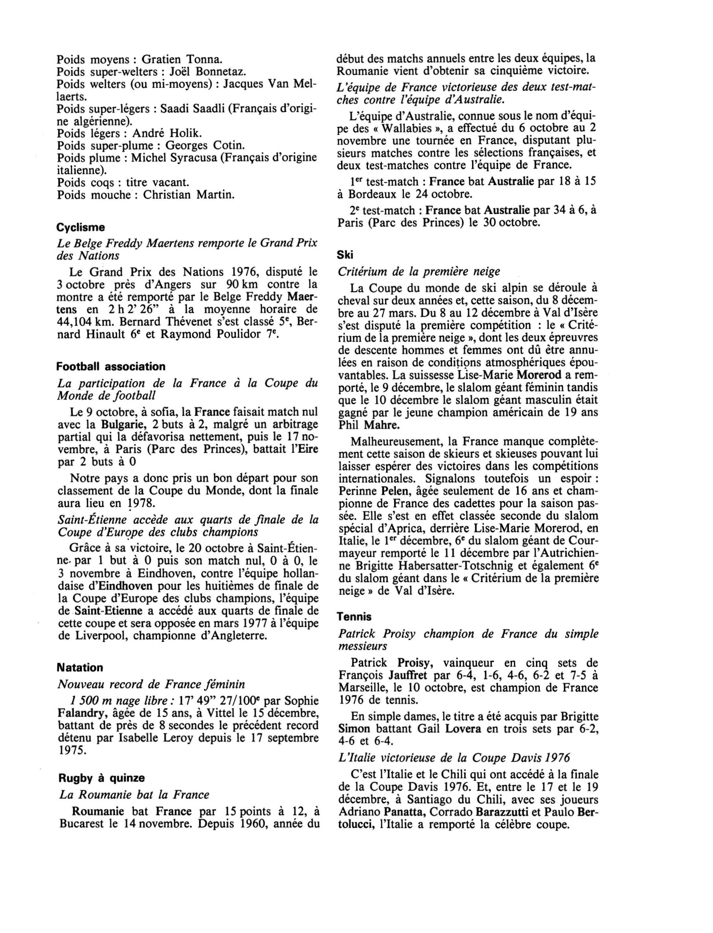 Prévisualisation du document Janvier 1977: Sports et Loisirs