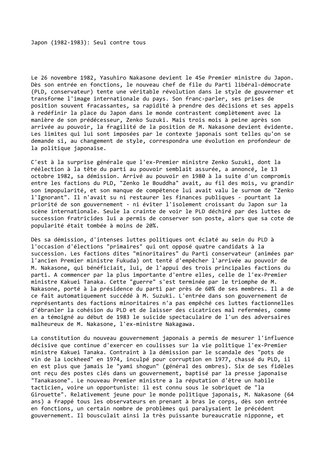 Prévisualisation du document Japon (1982-1983): Seul contre tous