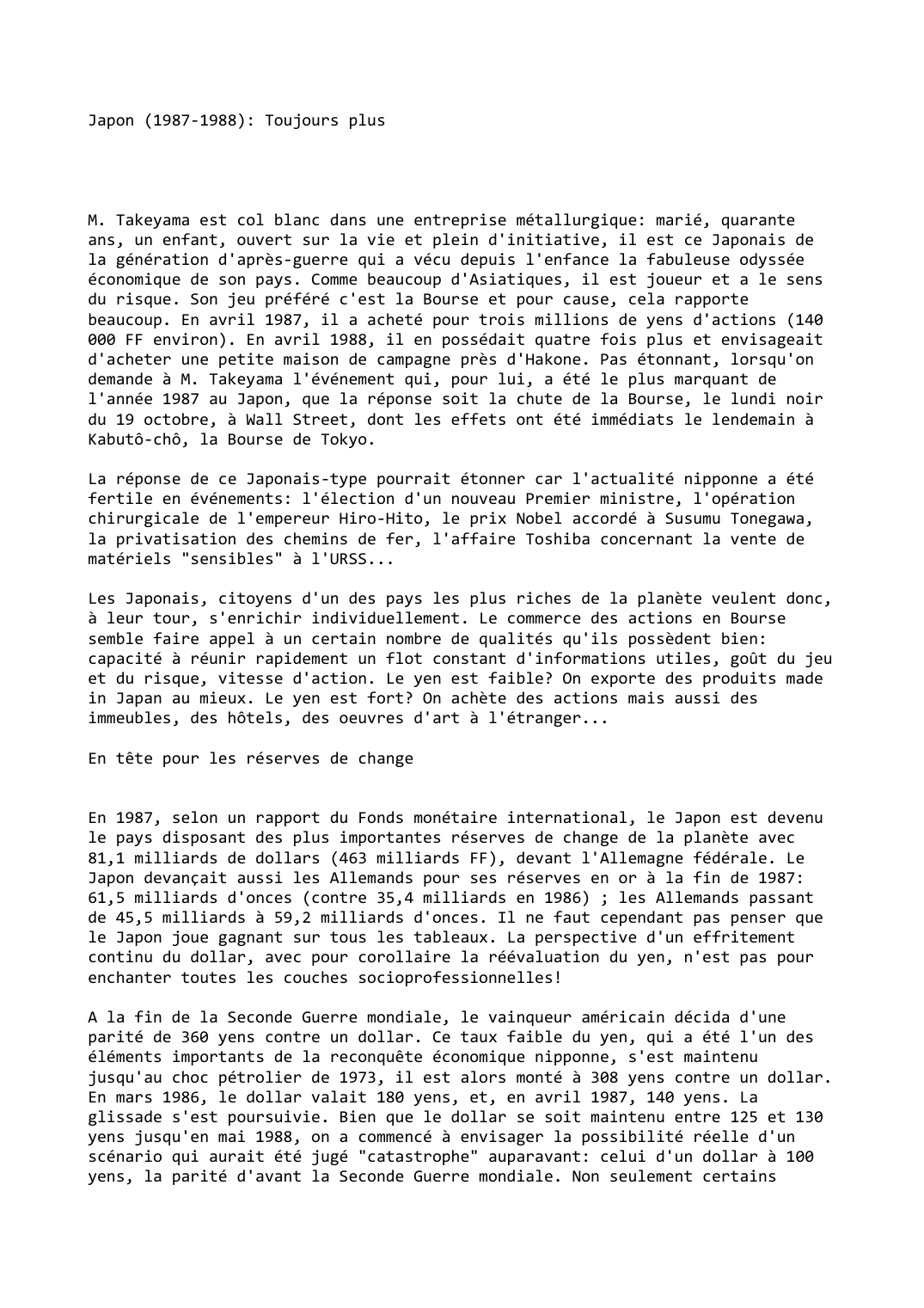 Prévisualisation du document Japon (1987-1988): Toujours plus