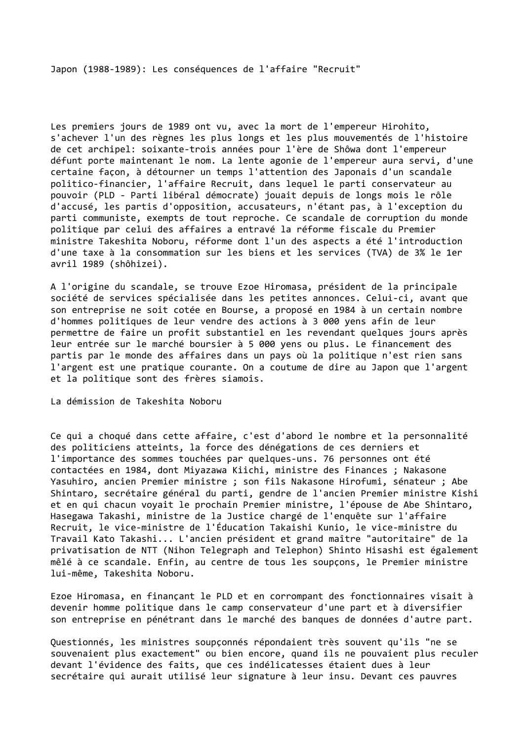 Prévisualisation du document Japon (1988-1989): Les conséquences de l'affaire "Recruit"