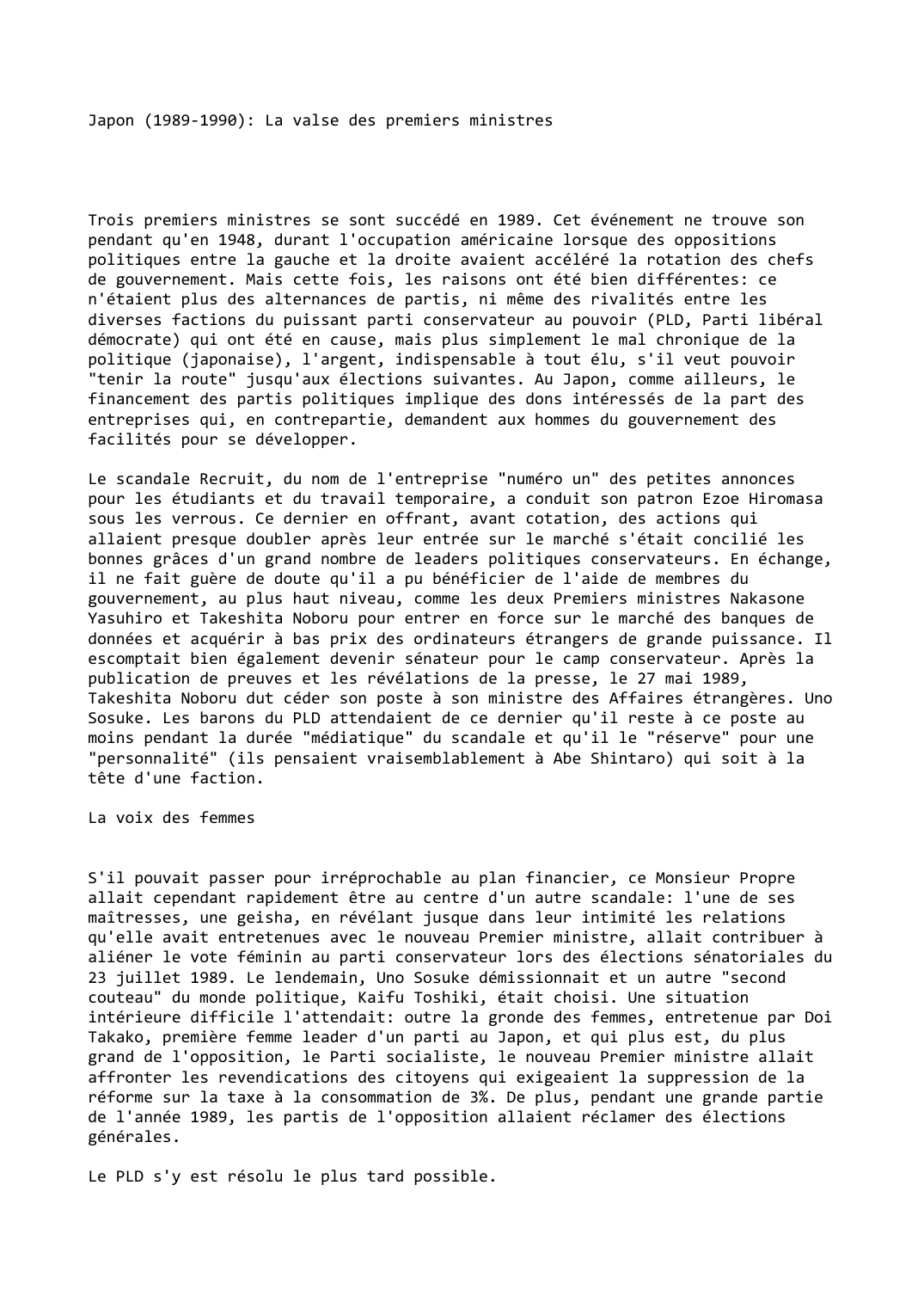 Prévisualisation du document Japon (1989-1990): La valse des premiers ministres