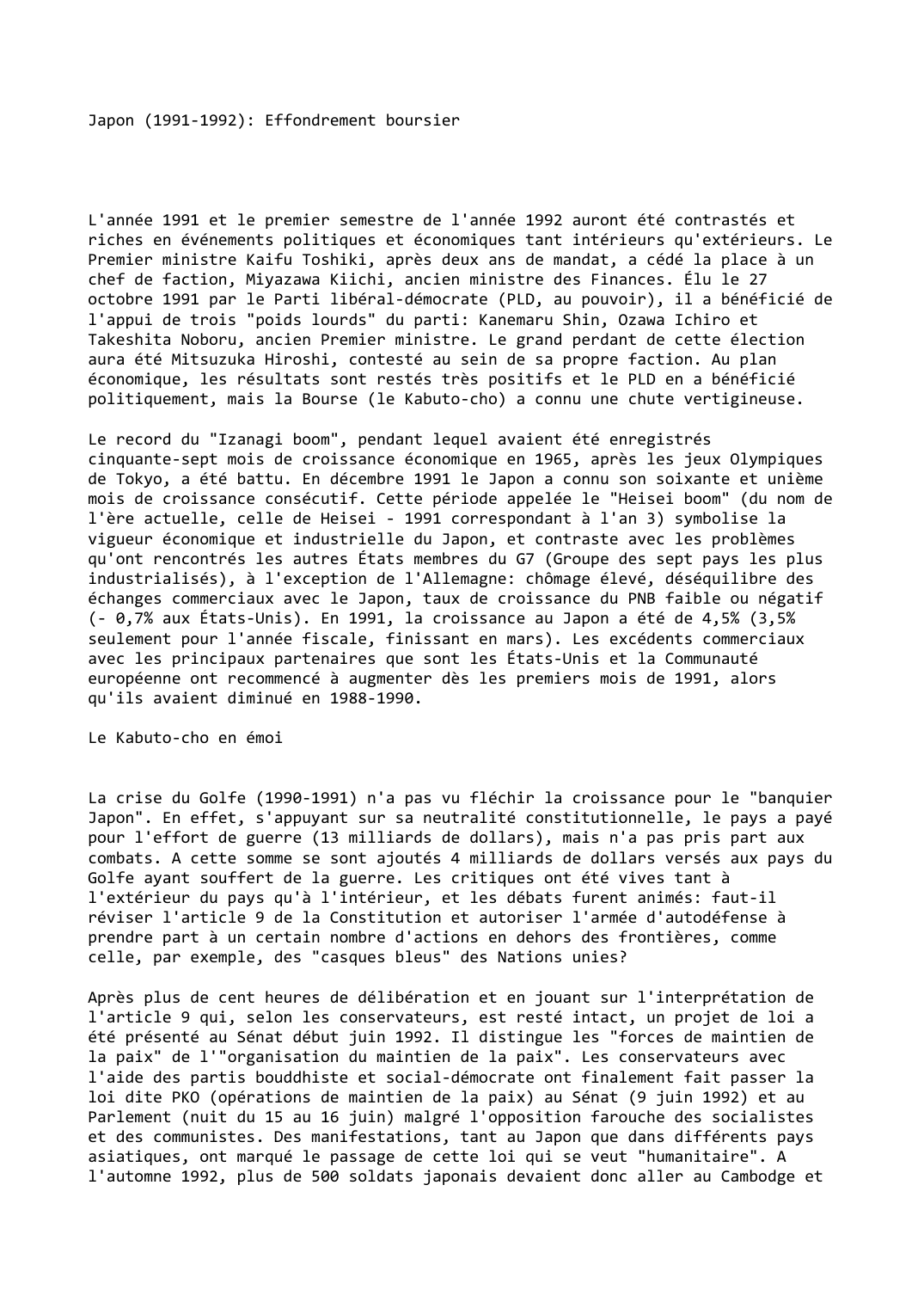 Prévisualisation du document Japon (1991-1992): Effondrement boursier