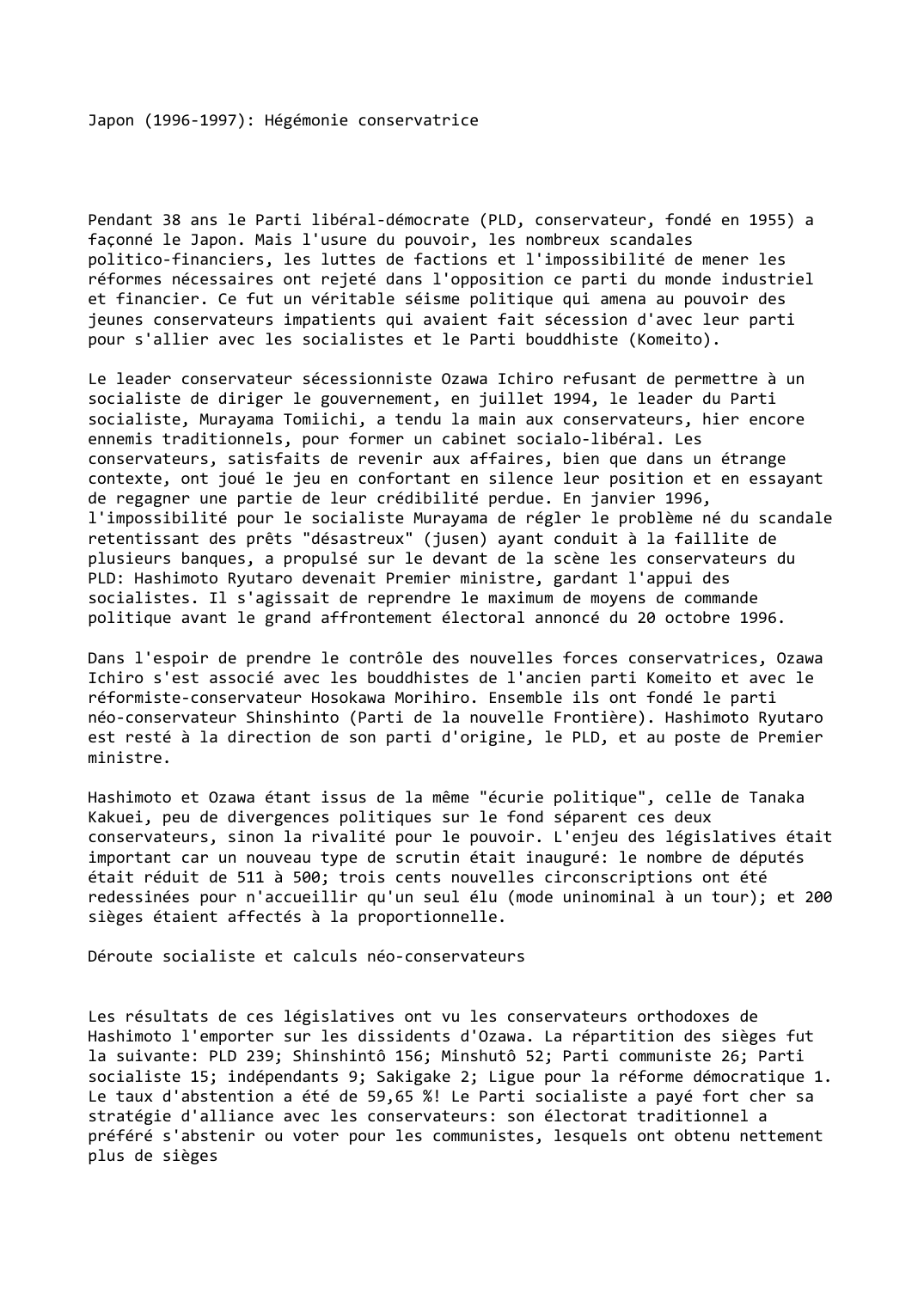 Prévisualisation du document Japon (1996-1997): Hégémonie conservatrice