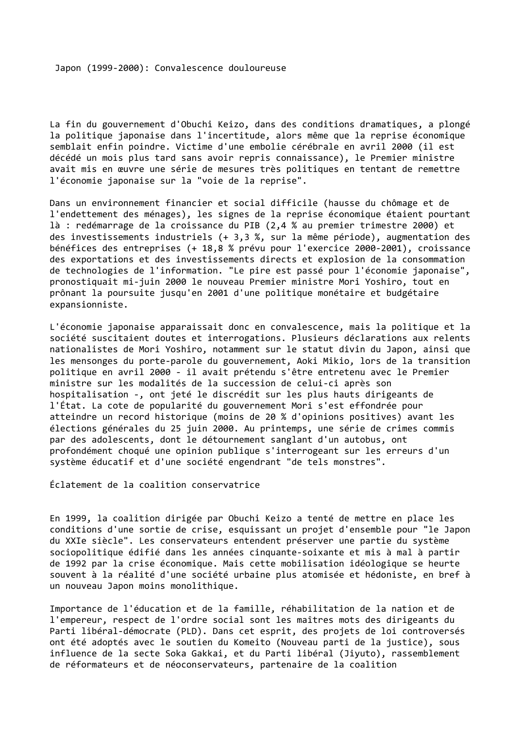 Prévisualisation du document Japon (1999-2000): Convalescence douloureuse
