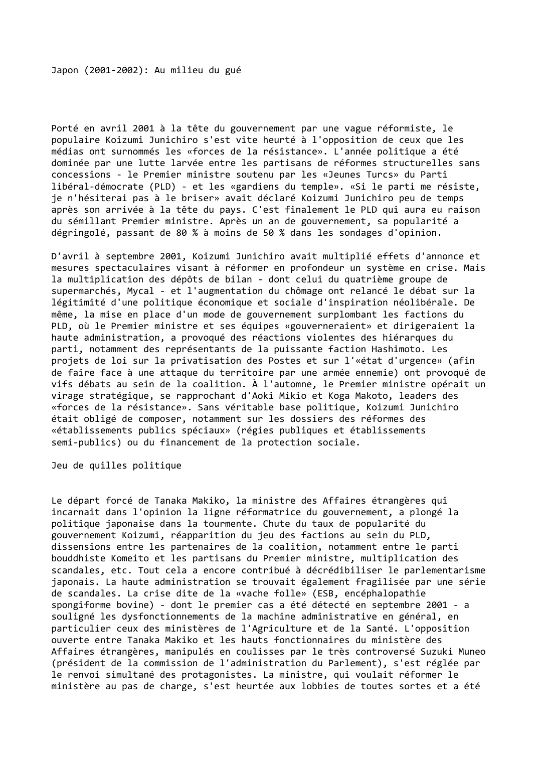 Prévisualisation du document Japon (2001-2002): Au milieu du gué