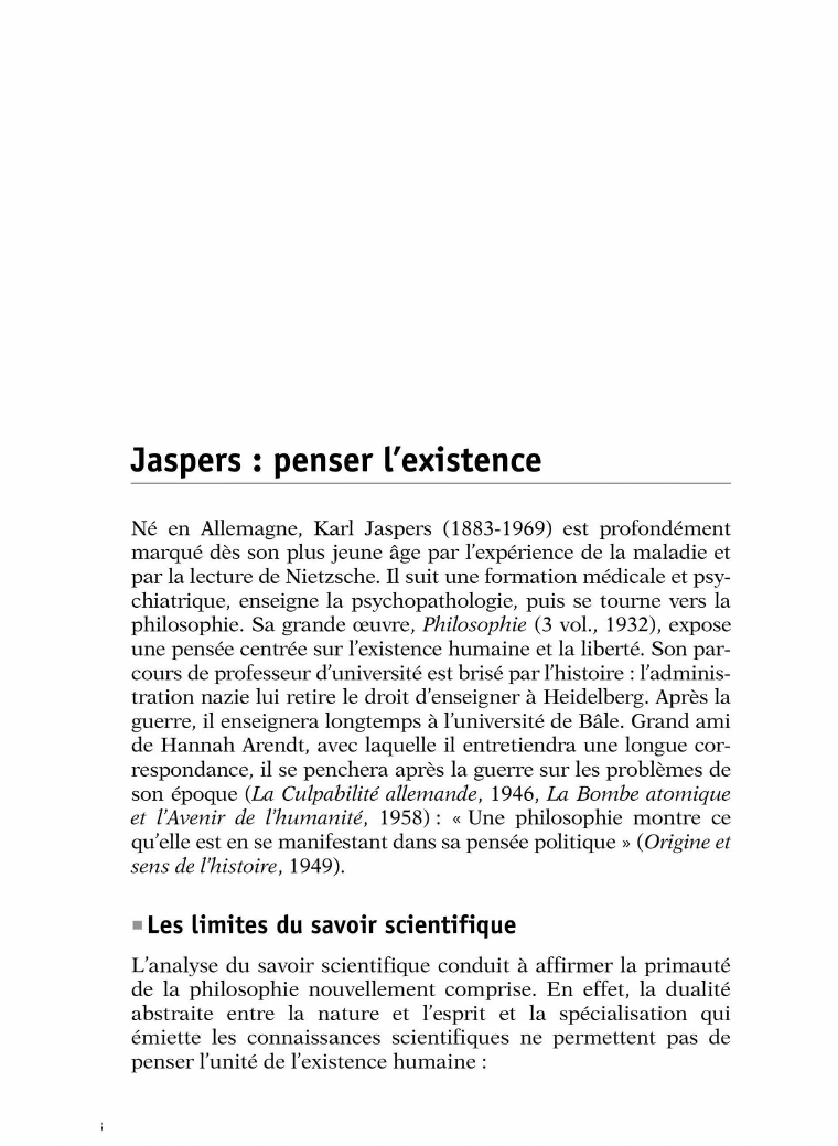 Prévisualisation du document Jaspers : penser l'existence
Né en Allemagne, Karl Jaspers (1883-1969) est profondément
marqué dès son plus jeune âge par l'expérience...