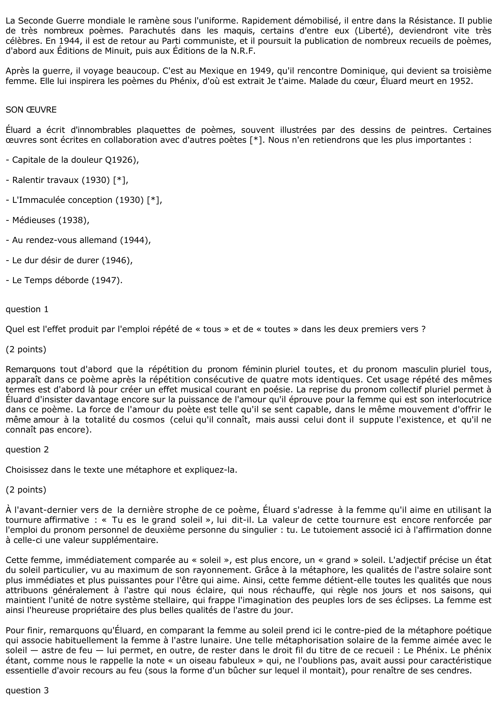 Prévisualisation du document JE T'AIME - Paul Éluard (1895-1952), Le Phénix