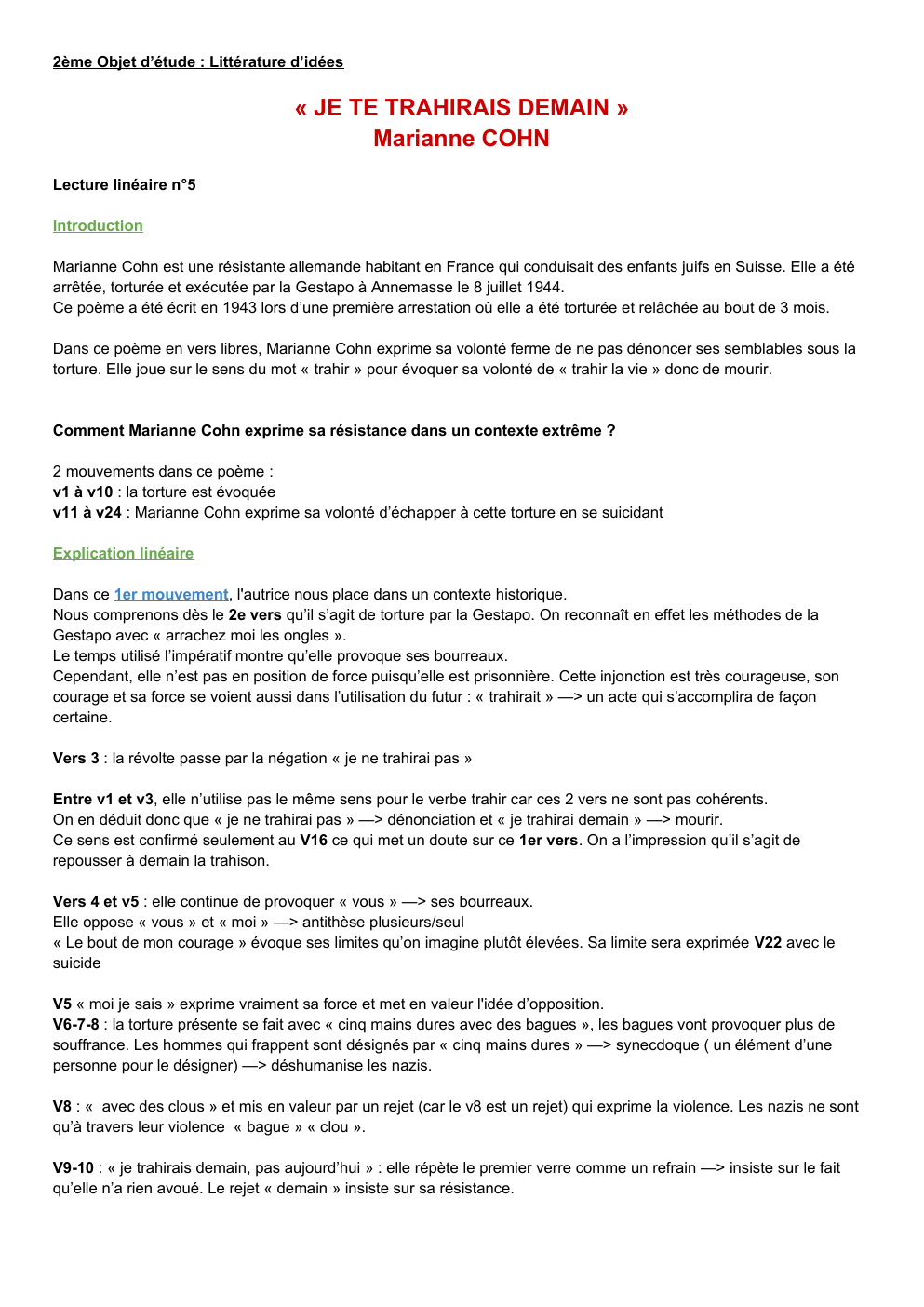 Prévisualisation du document Je te trahirais demain Marianne Cohn