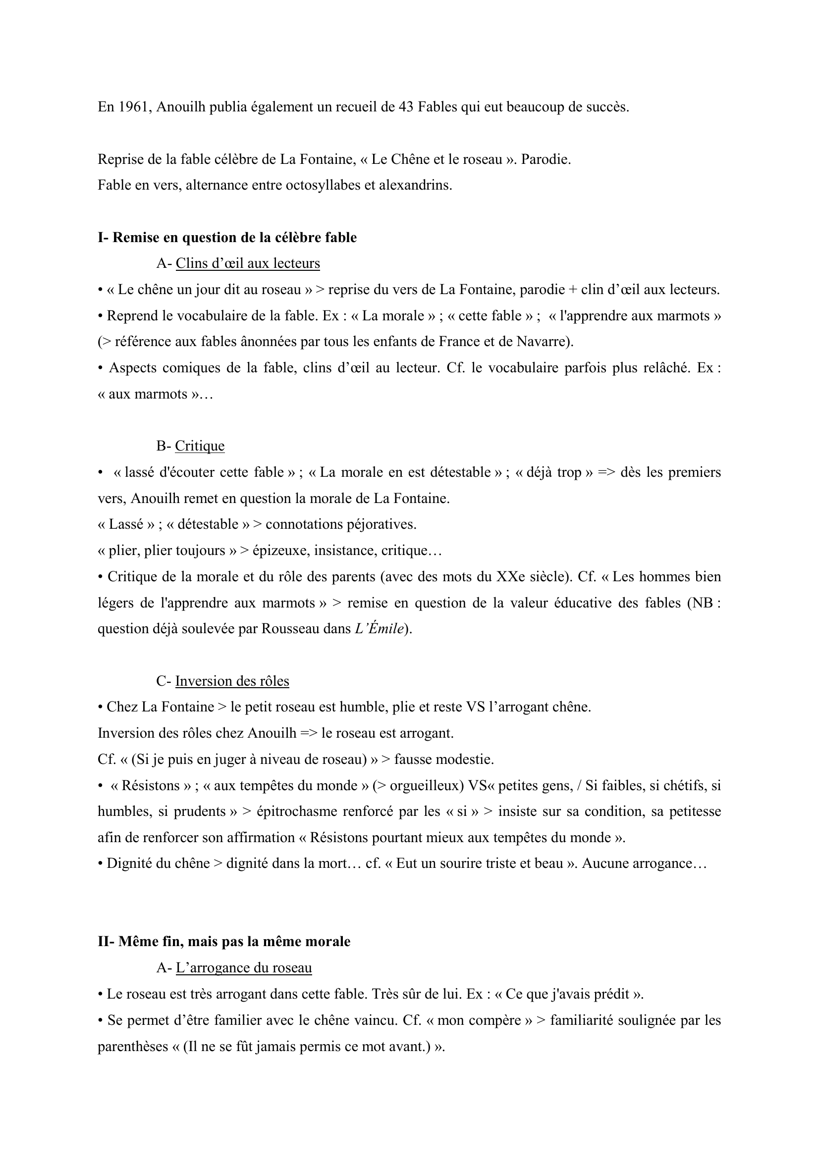 Prévisualisation du document Jean Anouilh, Fables, Le Chêne et le roseau - Extrait commenté