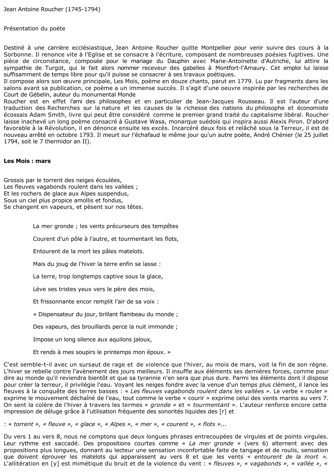 Prévisualisation du document Jean Antoine Roucher : Les Mois : mars
