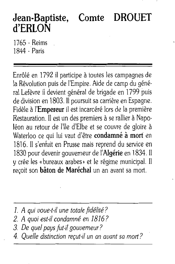 Prévisualisation du document Jean-Baptiste, Comte DROUET d'ERLON