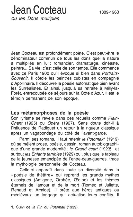 Prévisualisation du document Jean Cocteau
ou les Dons multiples