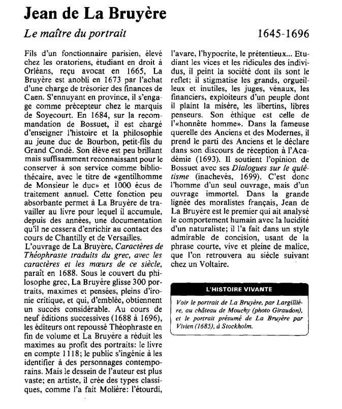 Prévisualisation du document Jean de La Bruyère:Le maître du portrait.