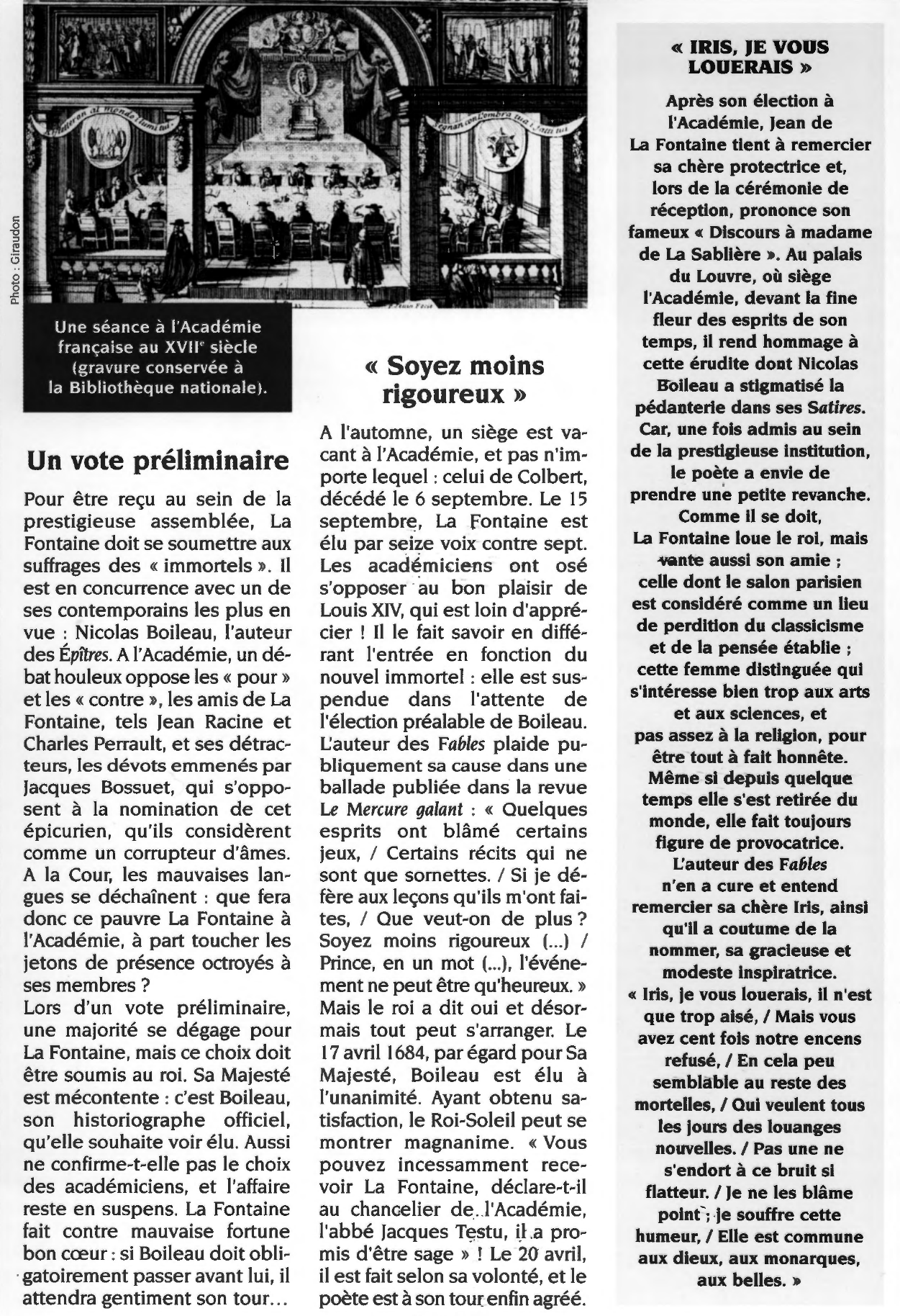Prévisualisation du document Jean de La Fontaine à l'Académie française