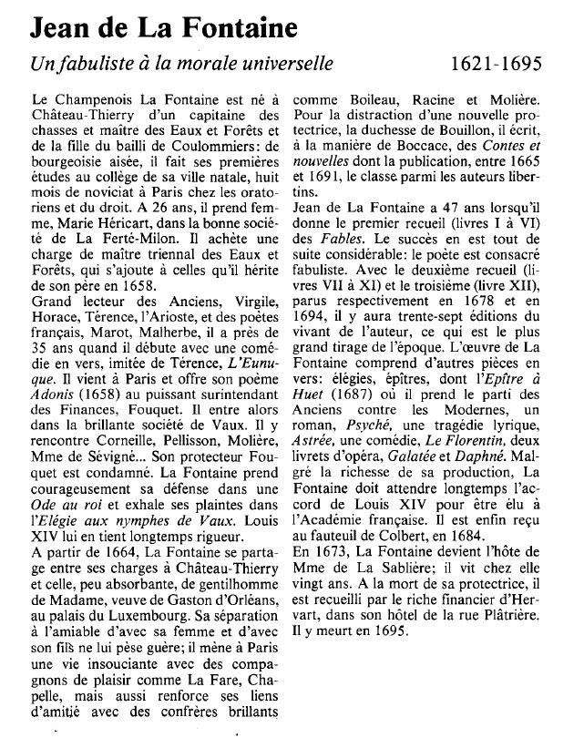 Prévisualisation du document Jean de La FontaineUn fabuliste à la morale universelle.