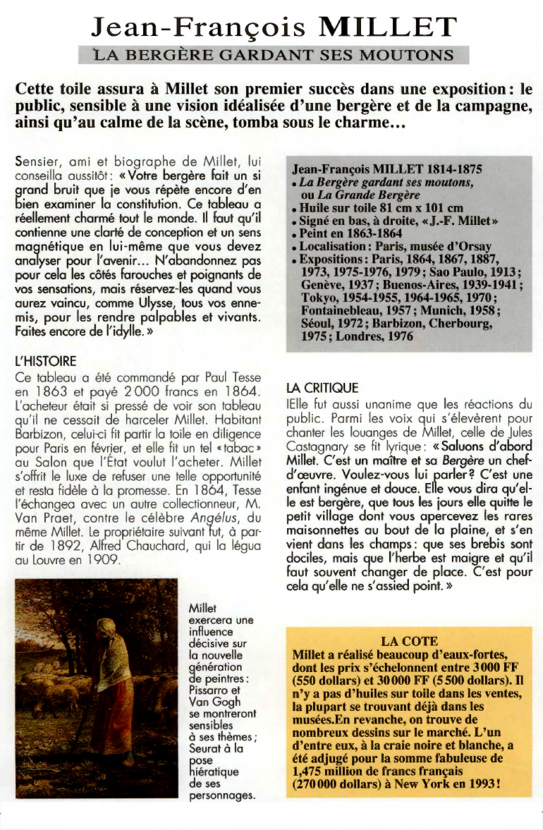 Prévisualisation du document Jean-François MILLET:LA BERGÈRE GARDANT SES MOUTONS.