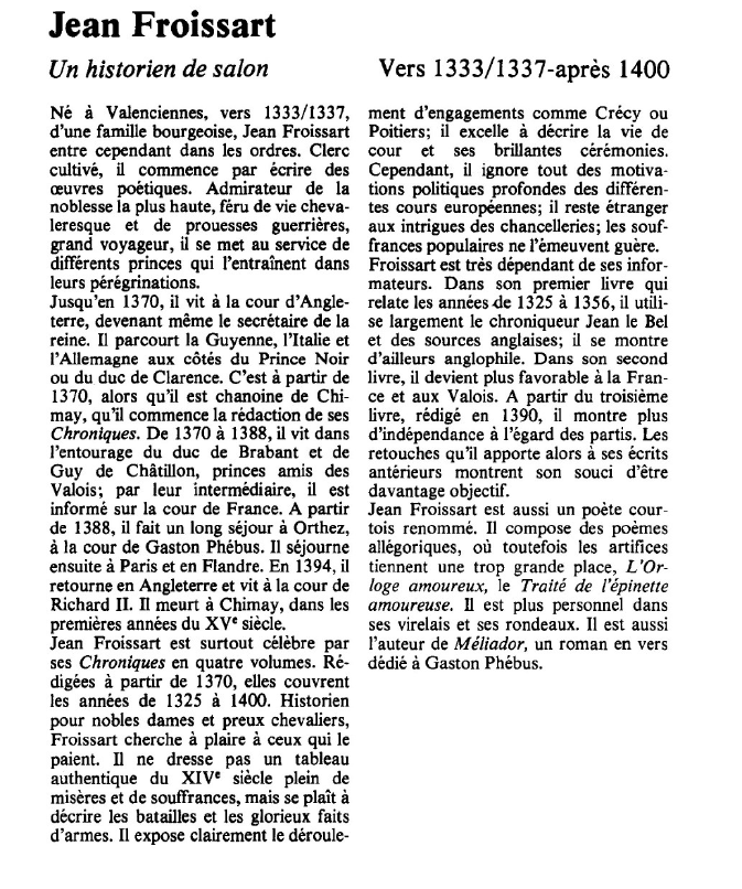 Prévisualisation du document Jean Froissart;Un historien de salon.