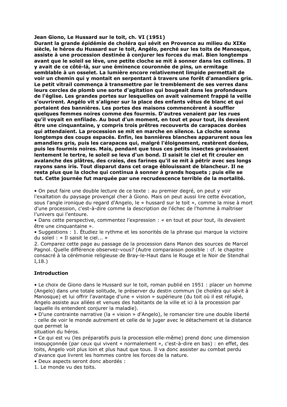 Prévisualisation du document Jean Giono, Le Hussard sur le toit, ch. VI (1951)
Durant la grande épidémie de choléra qui sévit en Provence...