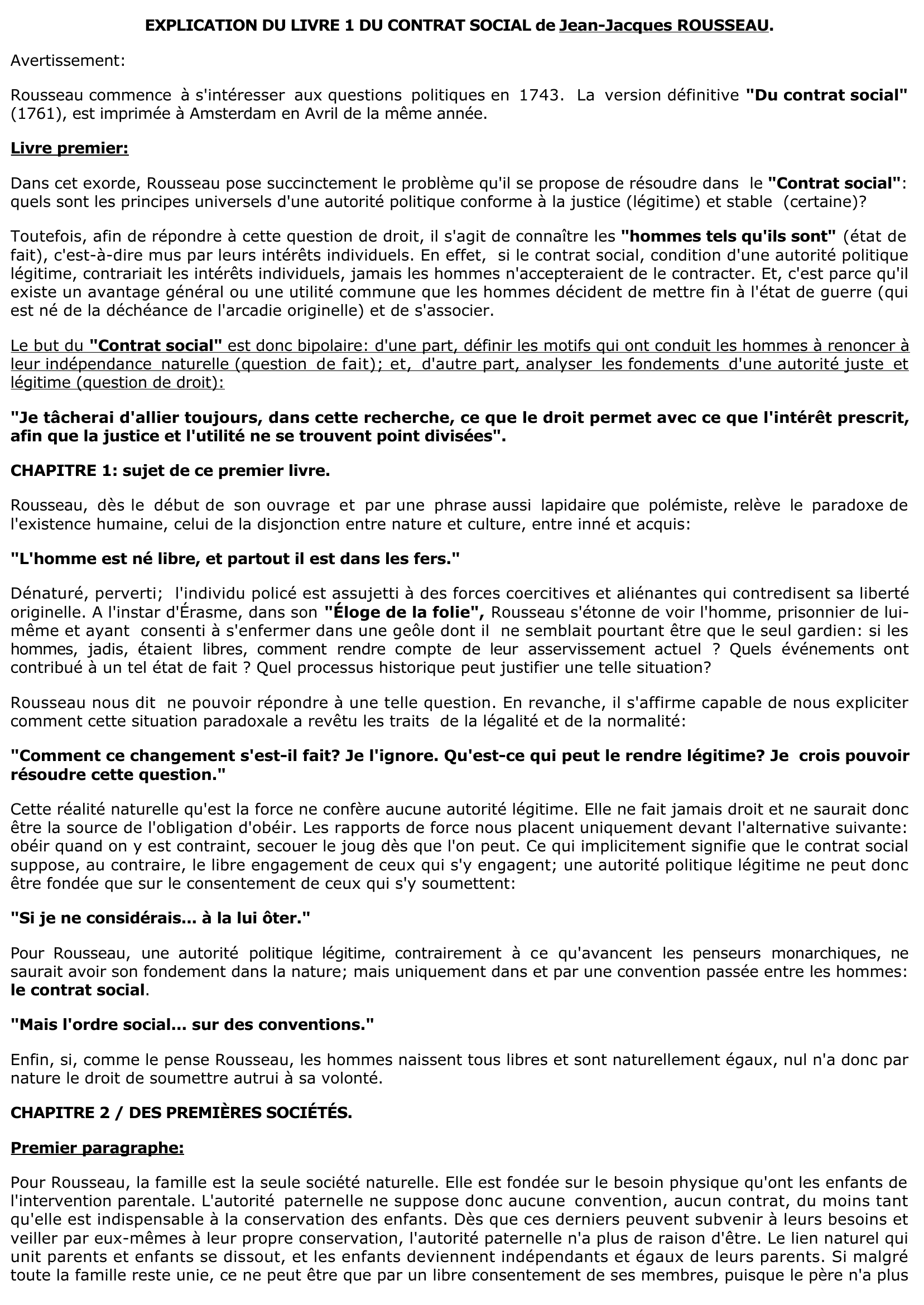 Prévisualisation du document JEAN-JACQUES ROUSSEAU : DU CONTRAT SOCIAL (Résumé & Analyse)