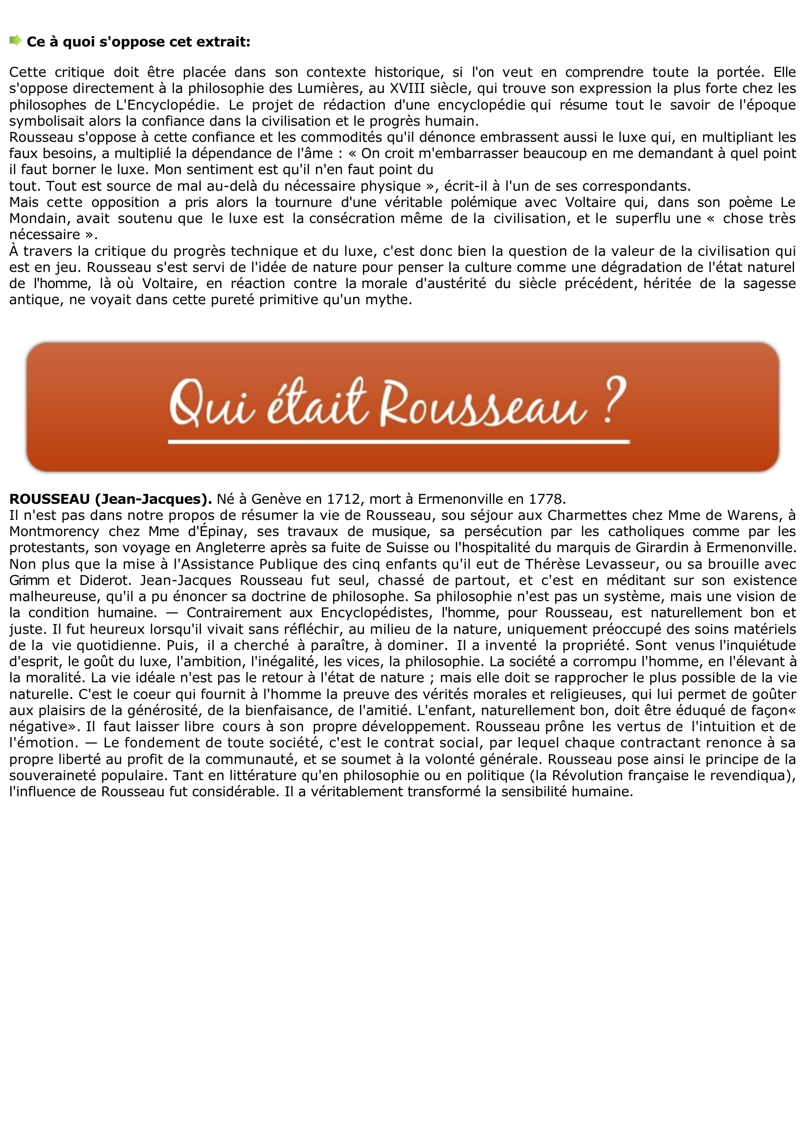 Prévisualisation du document Jean-Jacques Rousseau: Le progrès technique est-il cause de décadence morale ?