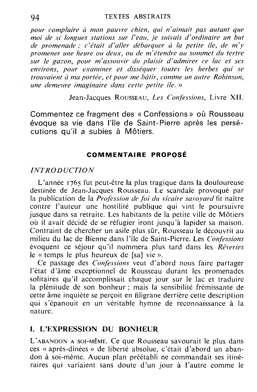 Prévisualisation du document Jean-Jacques ROUSSEAU, Les Confessions, Livre XII.