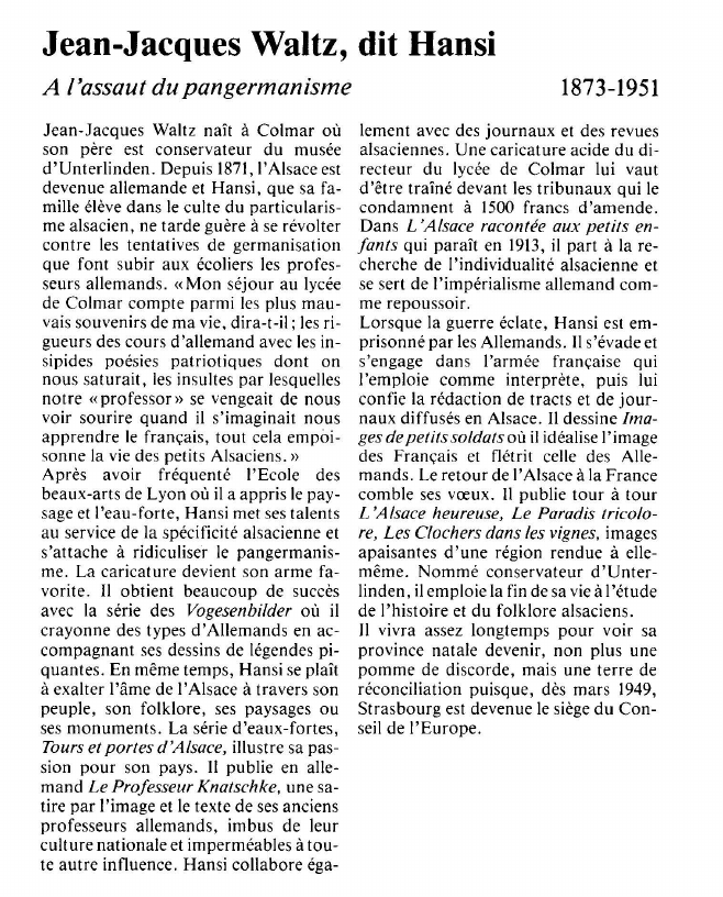 Prévisualisation du document Jean-Jacques Waltz, dit HansiA l'assaut du pangermanisme.