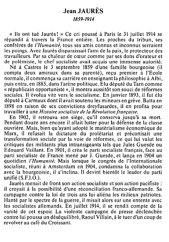 Prévisualisation du document Jean JAURÈS1859-1914 - BIOGRAPHIE« Ils ont tué Jaurés !