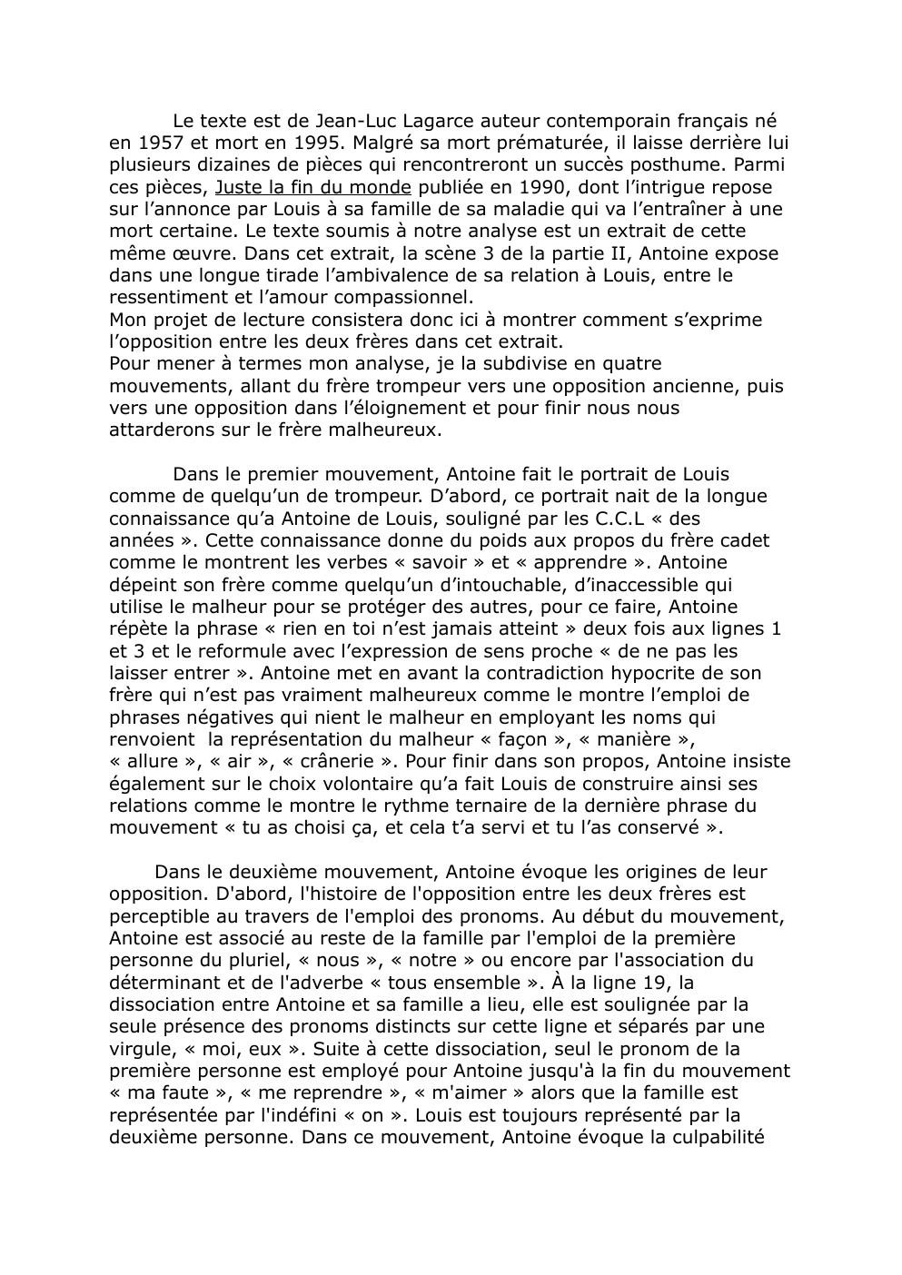 Prévisualisation du document Jean-Luc LAGARCE, 𝙅𝙪𝙨𝙩𝙚 𝙇𝙖 𝙁𝙞𝙣 𝙙𝙪 𝙈𝙤𝙣𝙙𝙚 , "Le monologue de Louis"