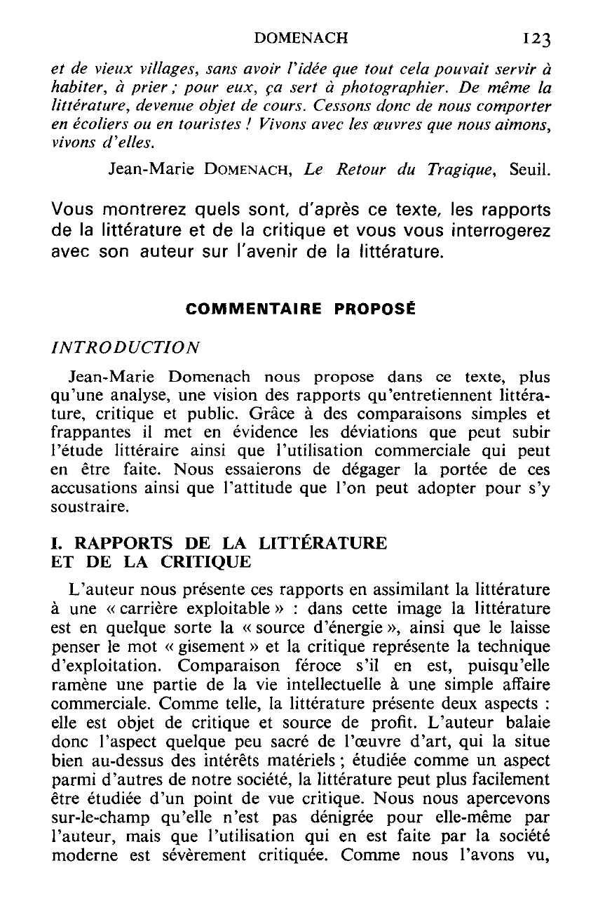 Prévisualisation du document Jean-Marie DOMENACH, Le Retour du Tragique