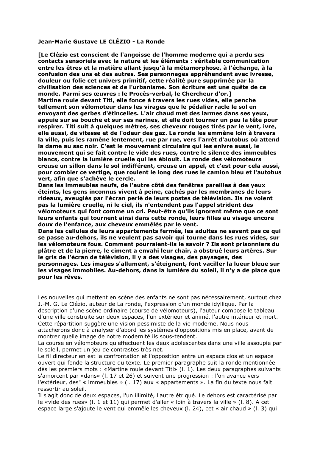 Prévisualisation du document Jean-Marie Gustave LE CLÉZIO - La Ronde. Commentaire