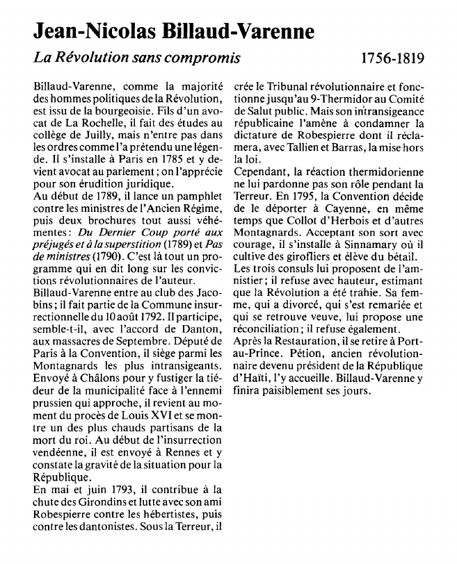Prévisualisation du document Jean-Nicolas Billaud-Varenne: La Révolution sans compromis.