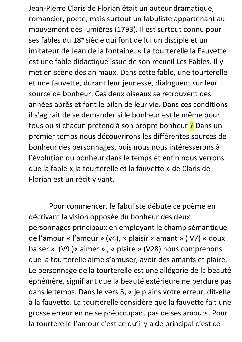 Prévisualisation du document Jean-Pierre Claris de Florian F commentaire de texte La tourterelle la Fauvette