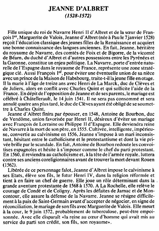 Prévisualisation du document JEANNE D'ALBRET(1528-1572) - BIOGRAPHIE.