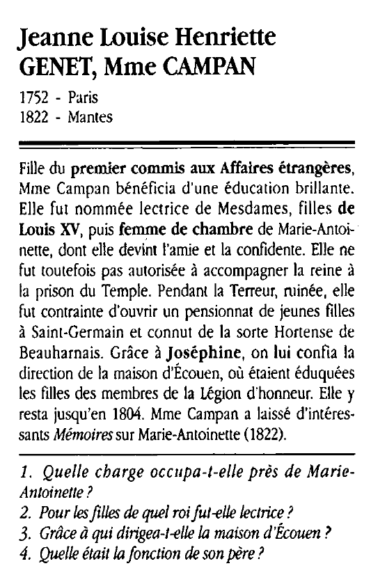 Prévisualisation du document Jeanne Louise Henriette GENET, Mme CAMPAN