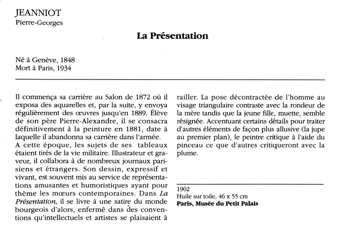 Prévisualisation du document JEANNIOT Pierre-Georges : La Présentation