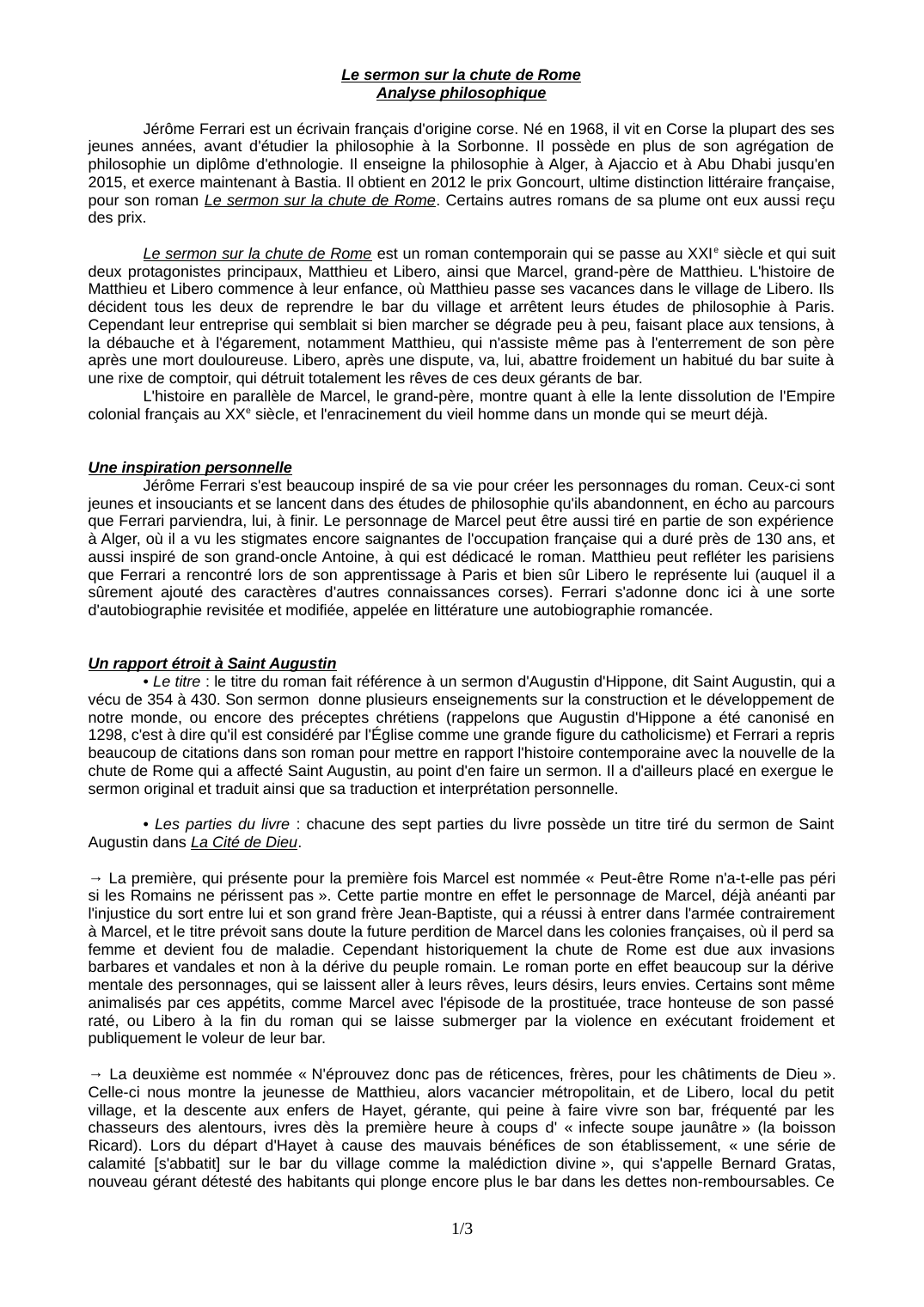 Prévisualisation du document Jérôme Ferrari - Sermon sur la chute de Rome (Analyse philosophique)