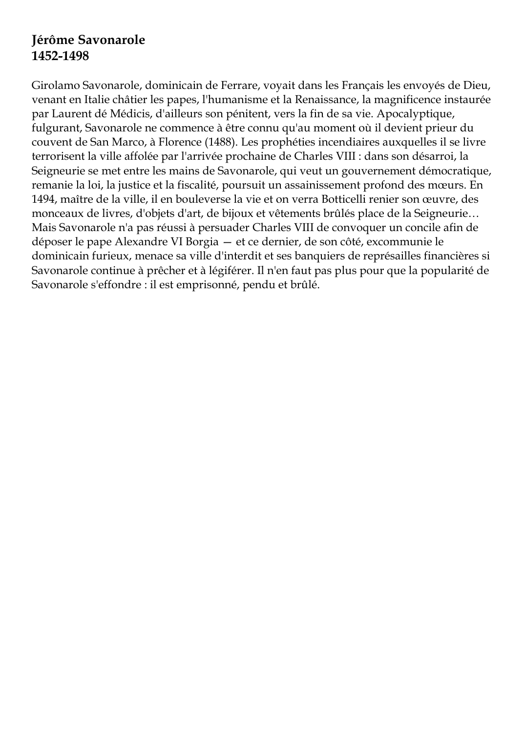 Prévisualisation du document Jérôme Savonarole (1452-1498)
