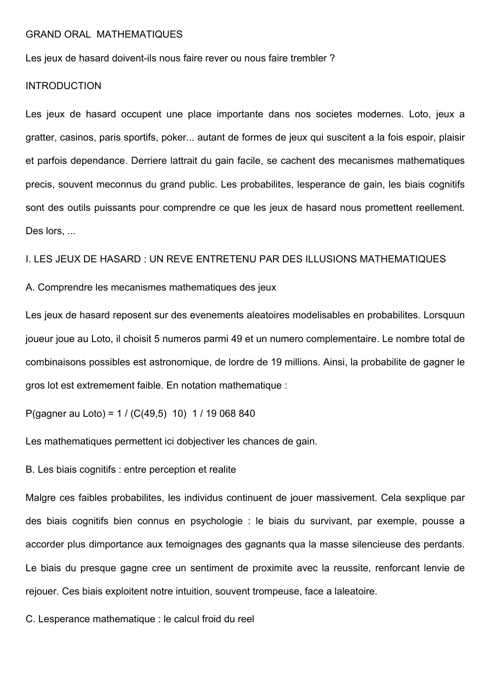 Prévisualisation du document jeu de hasard - GRAND ORAL MATHEMATIQUES