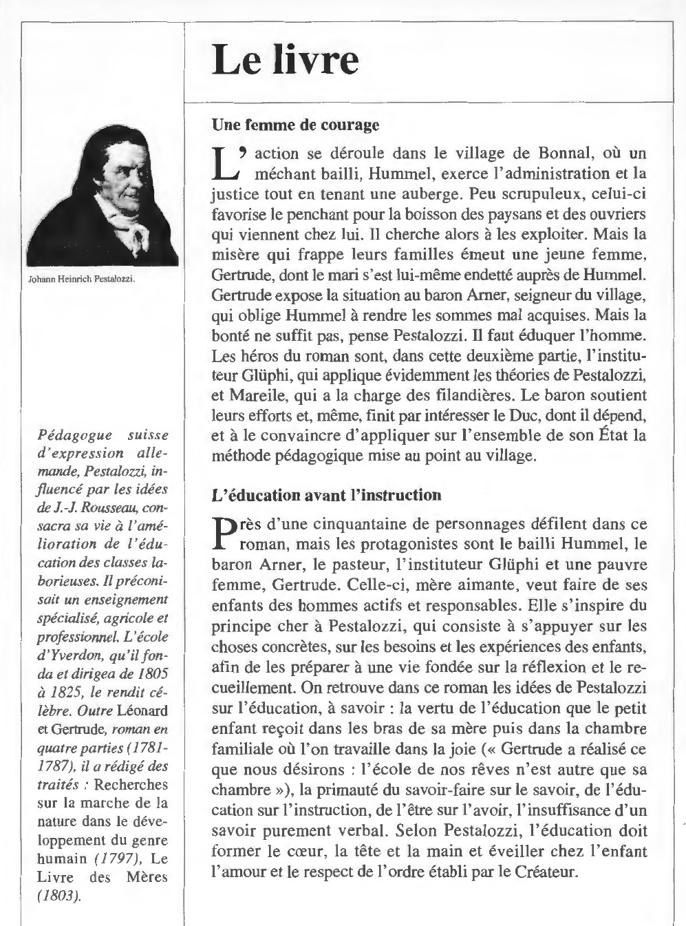 Prévisualisation du document Johann Heinrich PESTALOZZI : Léonard et Gertrude