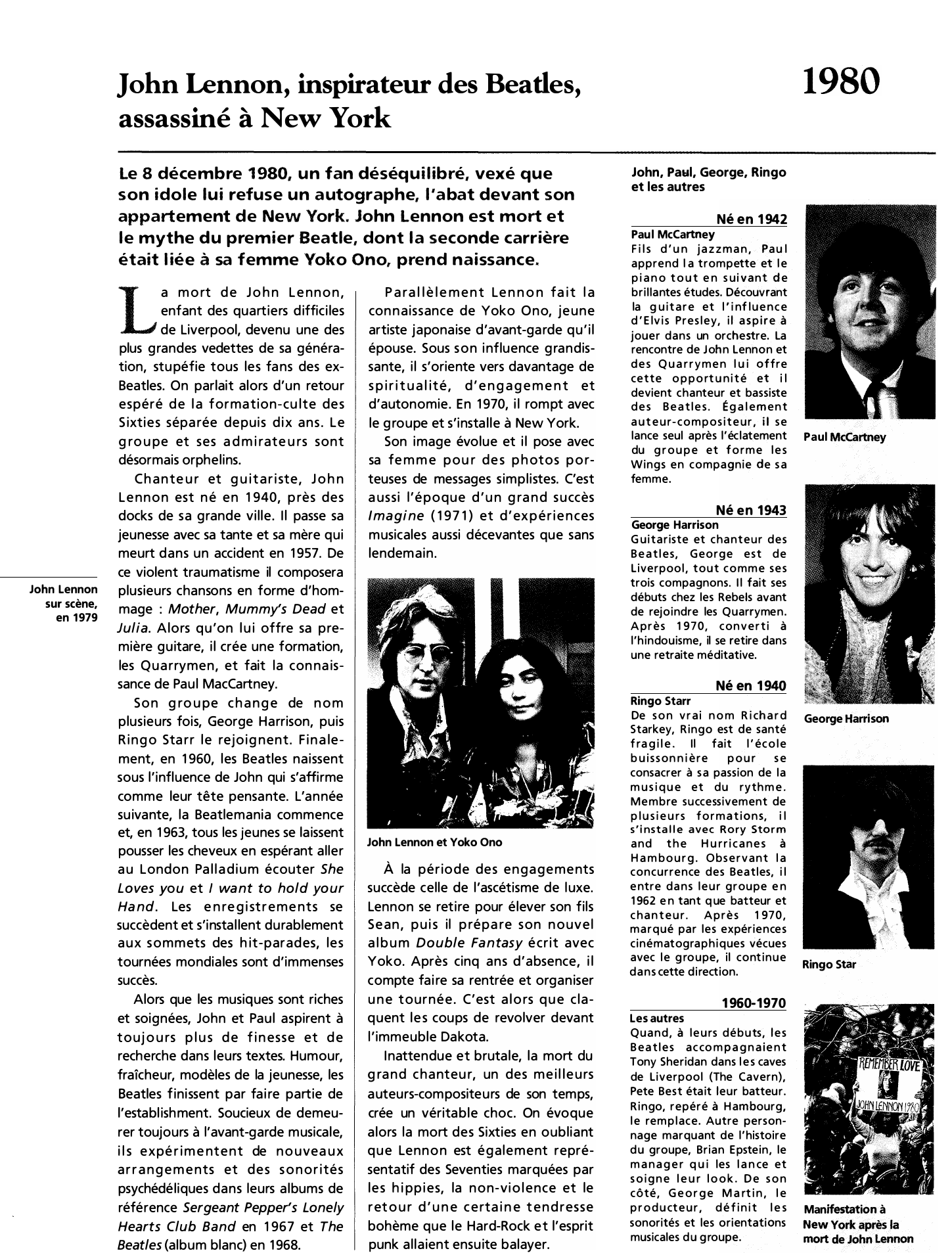 Prévisualisation du document John Lennon, inspirateur des Beatles, assassiné à New York