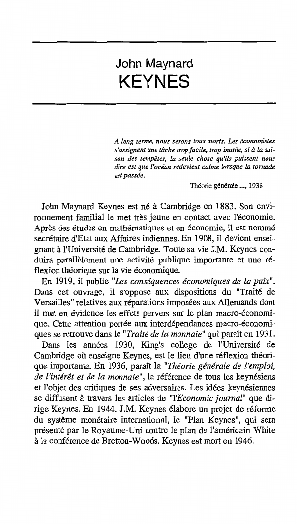 Prévisualisation du document John Maynard
KEYNES