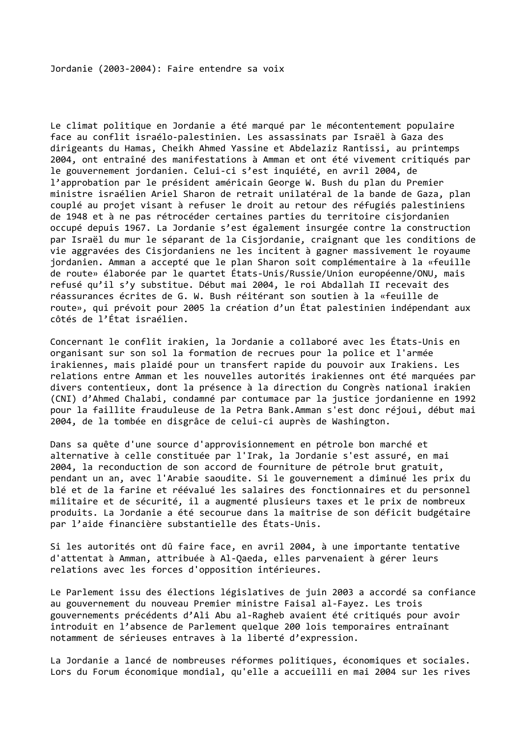 Prévisualisation du document Jordanie (2003-2004): Faire entendre sa voix