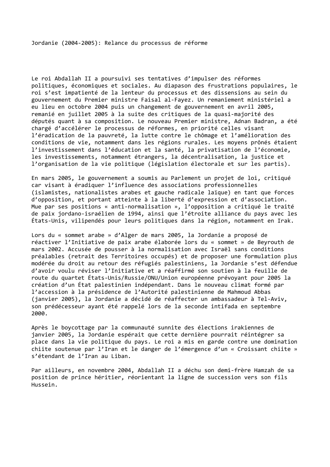 Prévisualisation du document Jordanie (2004-2005): Relance du processus de réforme