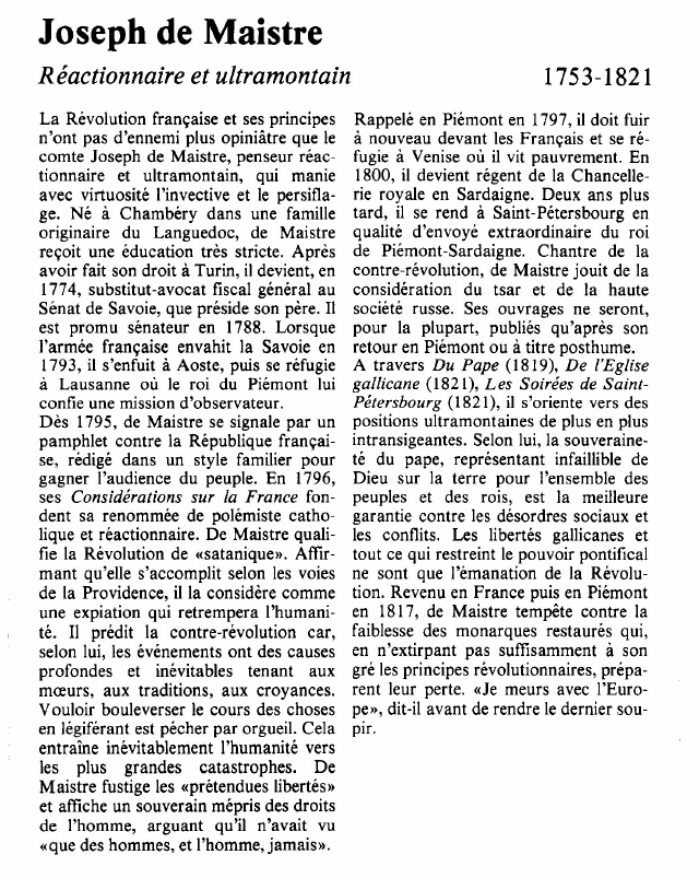 Prévisualisation du document Joseph de MaistreRéactionnaire et ultramontain.