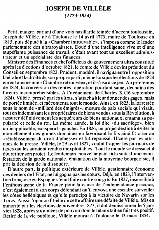 Prévisualisation du document JOSEPH DE VILLÈLE(1773- 1854) - BIOGRAPHIE.