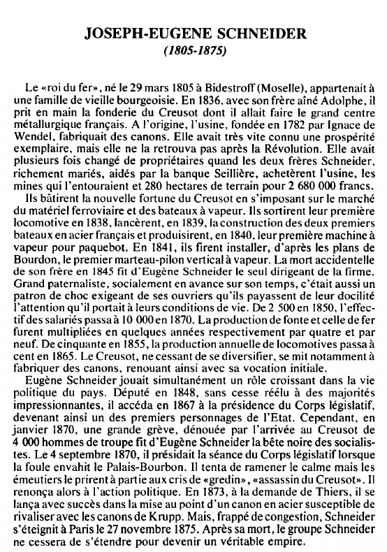 Prévisualisation du document JOSEPH-EUGENE SCHNEIDER( 1805-1875) - BIOGRAPHIE