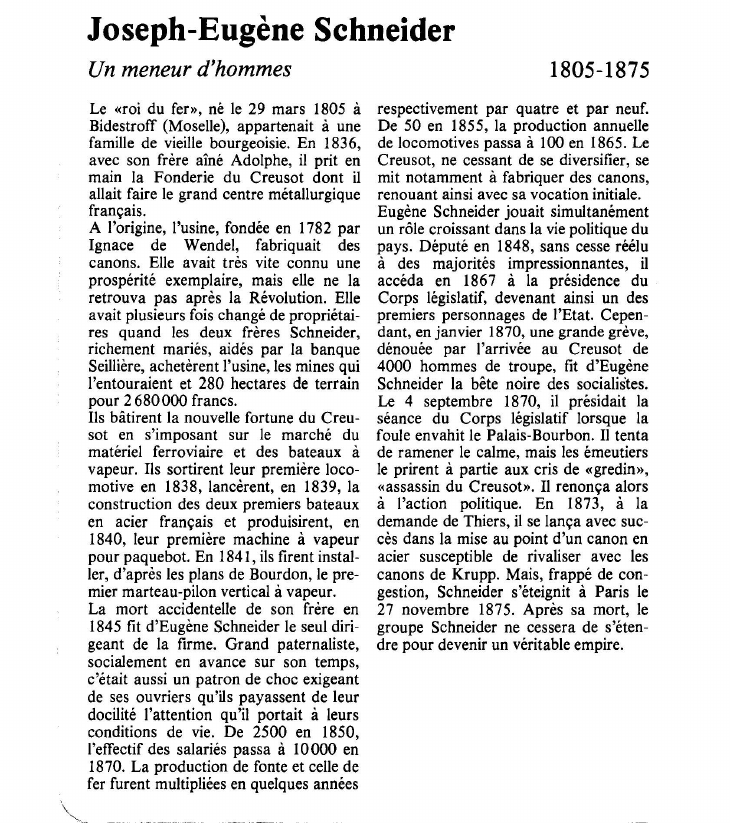 Prévisualisation du document Joseph-Eugène SchneiderUn meneur d'hommes.