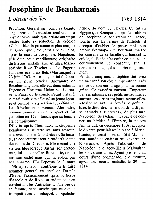 Prévisualisation du document Joséphine de BeauharnaisL'oiseau des îles.