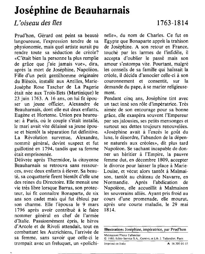 Prévisualisation du document Joséphine de BeauharnaisL'oiseau des îles.