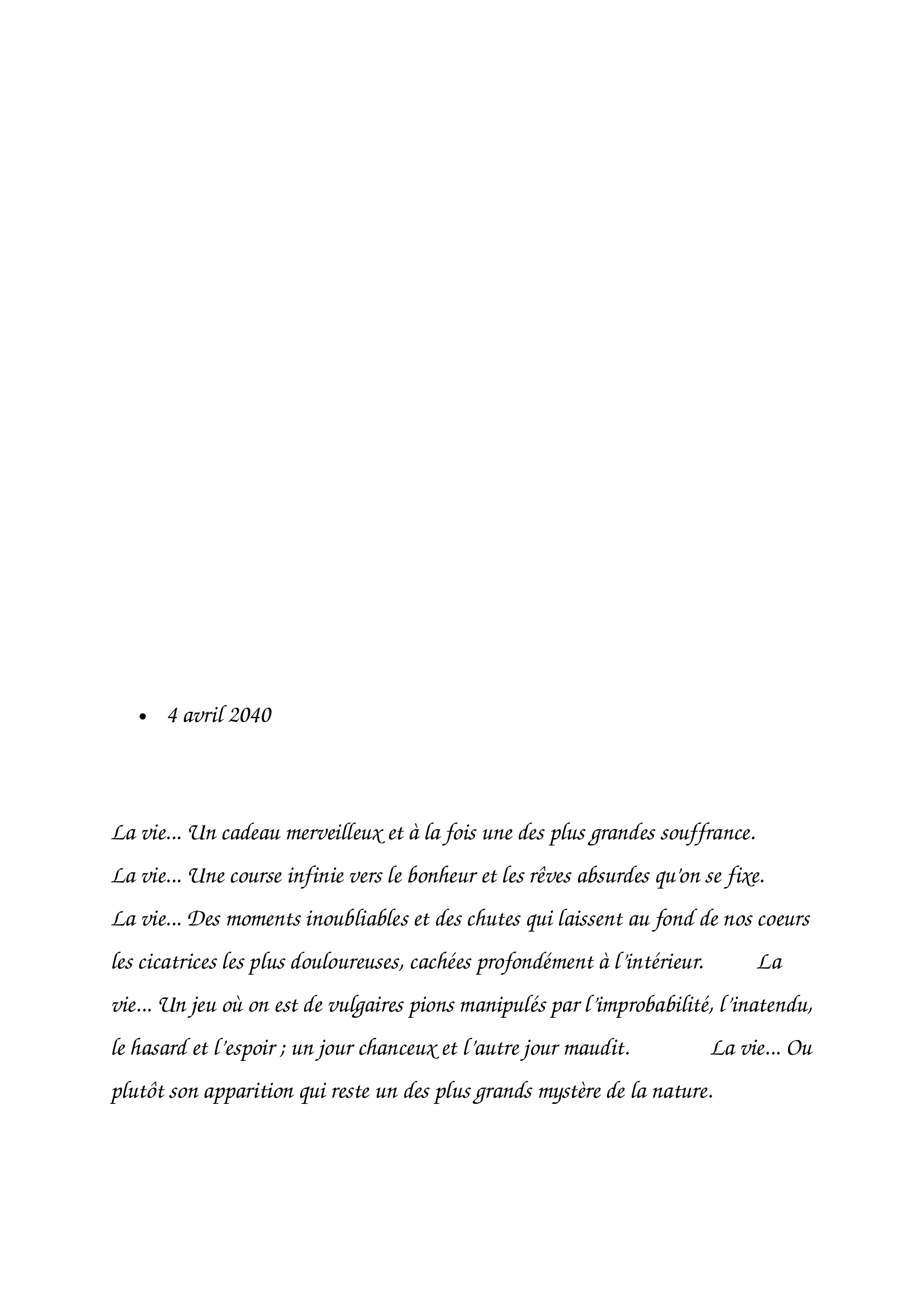 Prévisualisation du document Journal de Mikio : court roman rédigé pour un cours de français sur la rédaction d'histoires fictifs